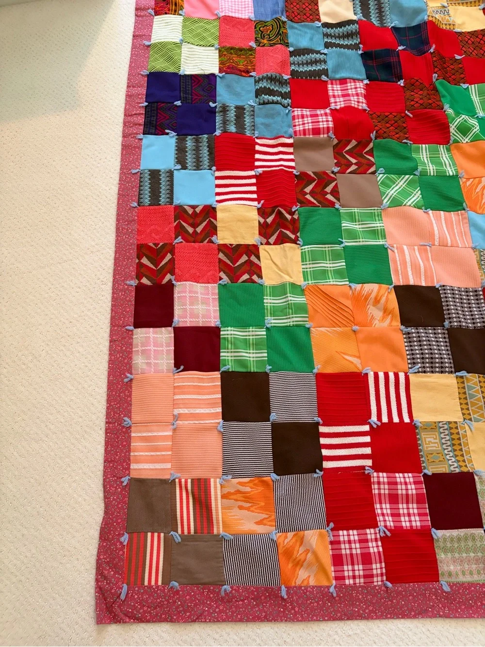 Handmade Patchwork Quilt - Multi Color Cozy Bedspread VINTAGE ANTIQUE